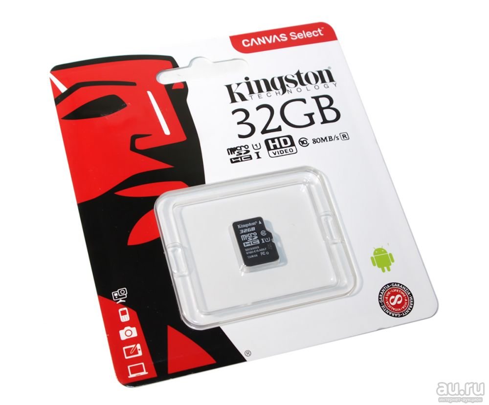 Карта памяти MicroSD 32GB Class 10 (UHS-1) KingstonSDCS2/32GBSP (без адаптера)